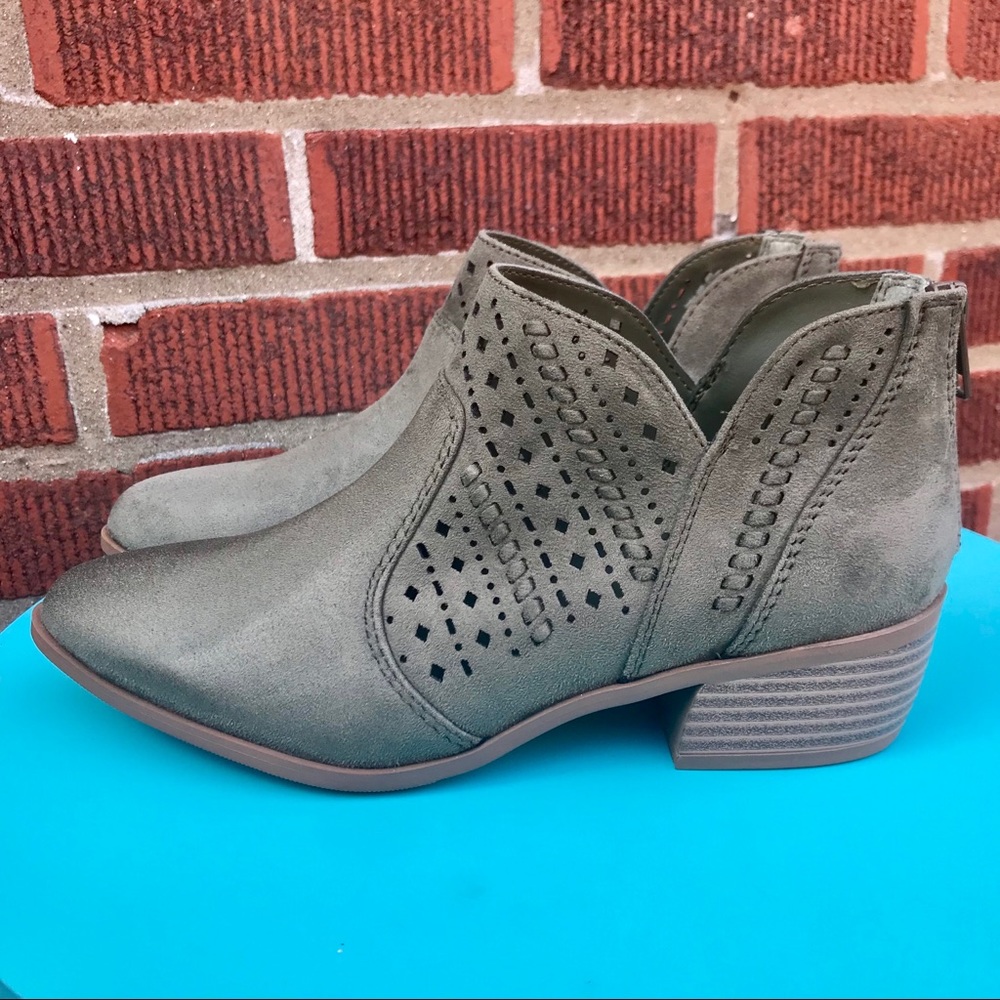 NEW Olive Cut Out Ankle Booties with Back Zipper - Picture 2 of 5